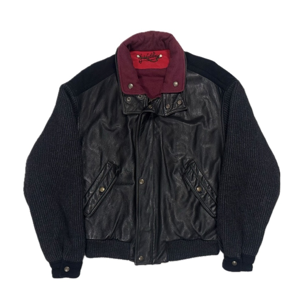Vintage‎ JC De Castelbajac Leather wool black crest flight bomber jacket men 50